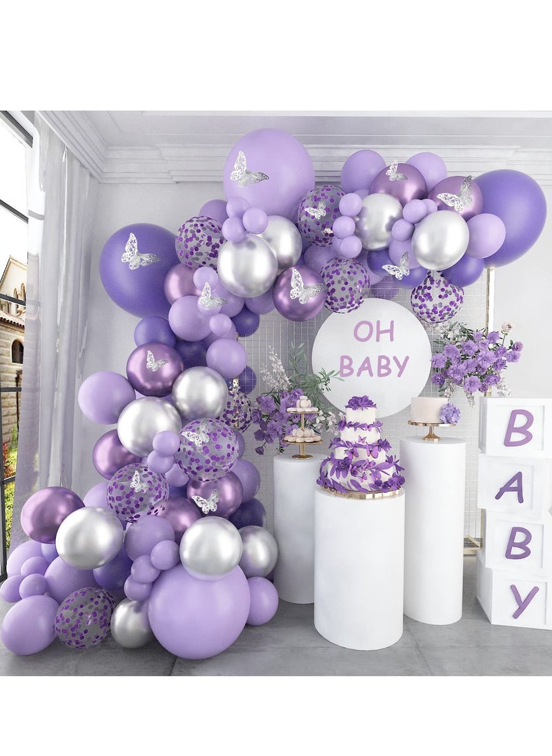 Y&D Party Decorations, 140 Pcs Butterfly Birthday Decorations Set, Purple Balloons Arch Garland Kit, Supplies Banners, Confetti Foil for Girl  - Image 3