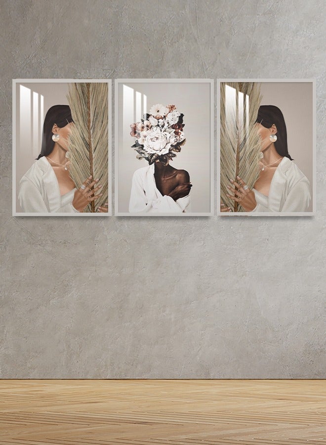 4gdran Three modern wooden wall panels with a girl’s design, size (120x60) cm, with a wooden frame and a transparent acrylic layer  - Image 3