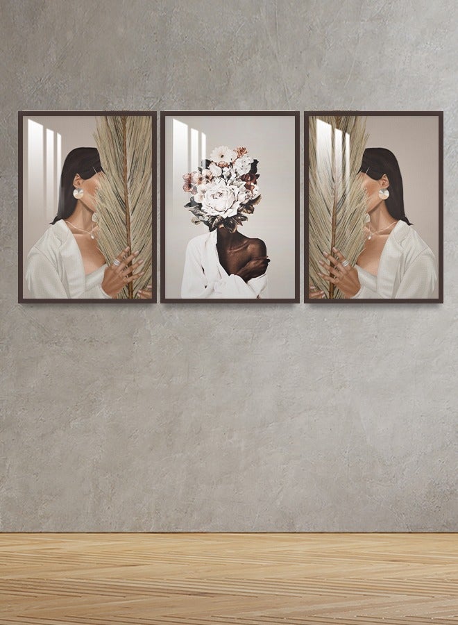 4gdran Three modern wooden wall panels with a girl’s design, size (120x60) cm, with a wooden frame and a transparent acrylic layer  - Image 4