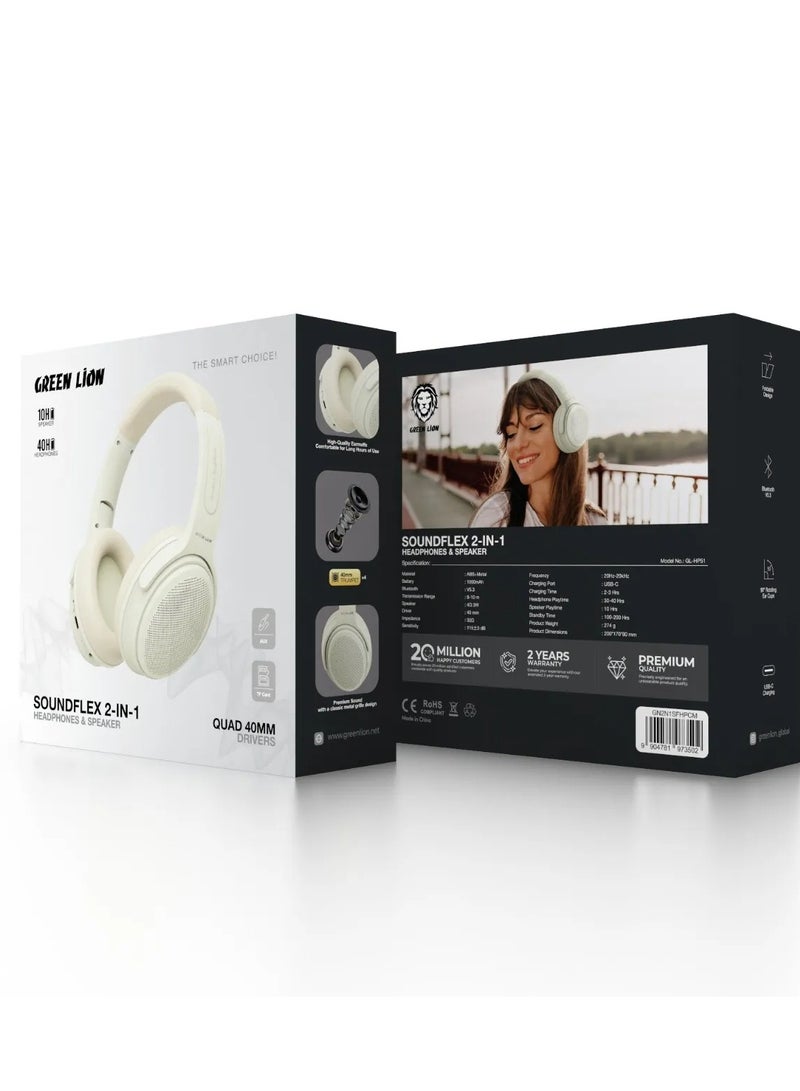 GREEN LION SOUNDFLEX 2-in-1 Headphones and Speaker / Wireless on Ear Headphones / Headphone Playtime: 30-40 Hrs / Speaker Playtime: 10 Hrs / Pure Bass / Foldable Design - Cream - Image 4