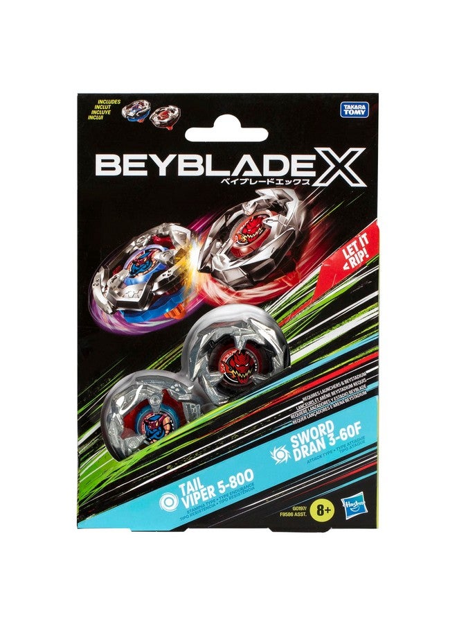 BeyBlade مجموعة بيبلايد إكس تايل فايبر 5-80O وسيف دران 3-60F مزدوجة مع 2 قمة دوارة لليمين؛ ألعاب قتال للأطفال من عمر 8 سنوات - Image 3