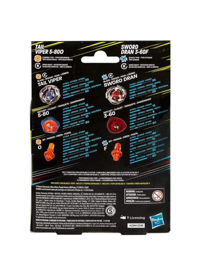 BeyBlade مجموعة بيبلايد إكس تايل فايبر 5-80O وسيف دران 3-60F مزدوجة مع 2 قمة دوارة لليمين؛ ألعاب قتال للأطفال من عمر 8 سنوات - Image 4