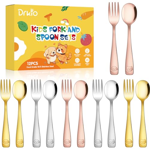 DRKIO طقم أدوات تناول الطعام للأطفال من DRKIO من الفولاذ المقاوم للصدأ - 12 قطعة - Image 1