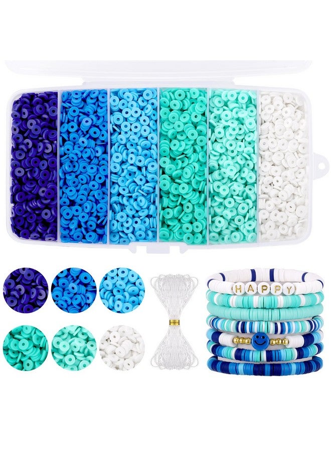 Funtopia 6000 Pcs Blue Clay Beads For Bracelets Making Heishi Beads Polymer Clay Beads Flat Round Disc Clay Beads For Jewelry Making (6Mm) - Image 1