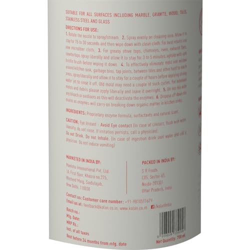 Kolan Kitchen Cleanser 700ml | Organic Multi-Enzyme Formula, Eco-Friendly Biodegradable | No Bleach, Chemical Free | Removes Fats, Oils, Grease, Grime & Watermark Stains - Image 4