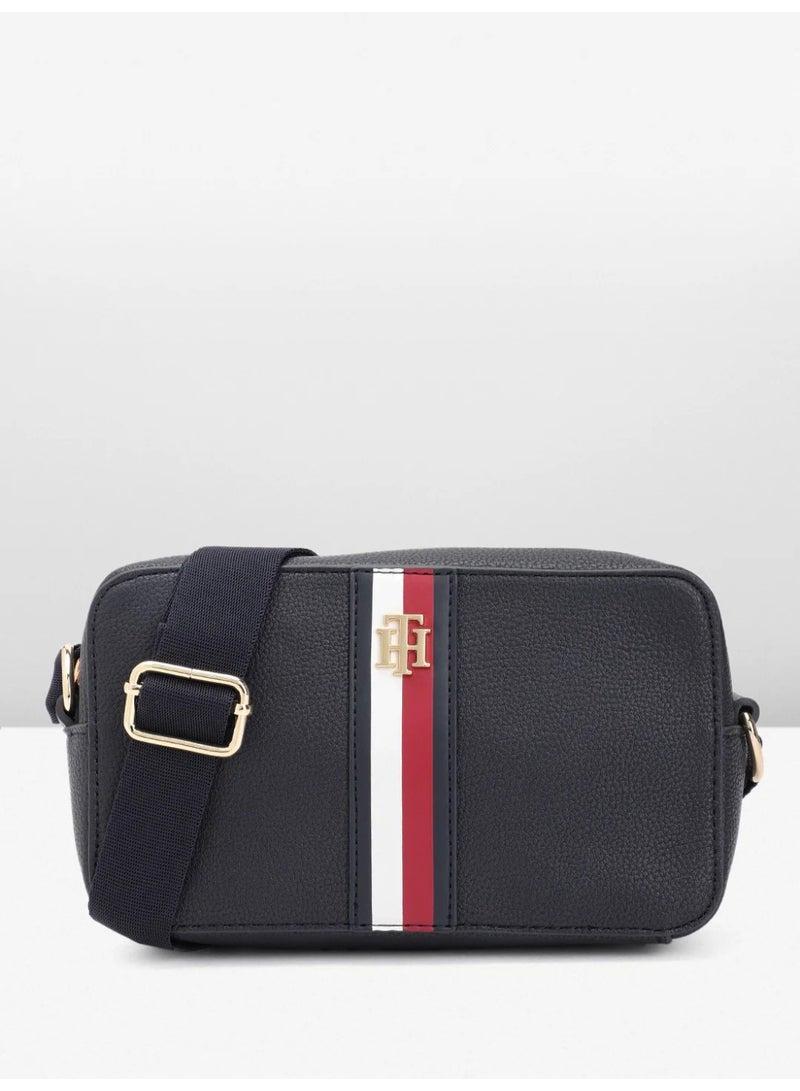 Hilfiger Denim Tommy Hilfiger Striped Structured Sling Bag – Black - Image 1