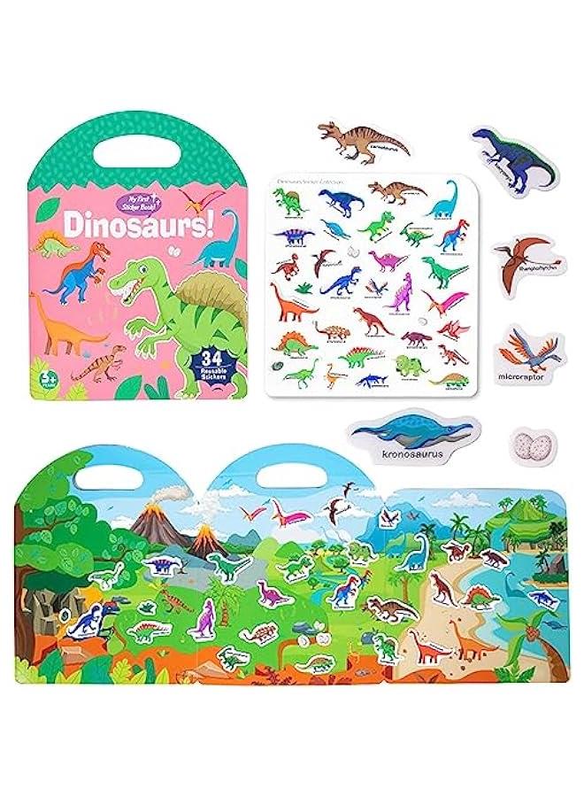 MIXDE Kids Montessori Busy Book,Portable Jelly Sticker Quiet Book for Toddlers,Preschool Learning Activities Travel Toys (Dinosaurs) - Image 1