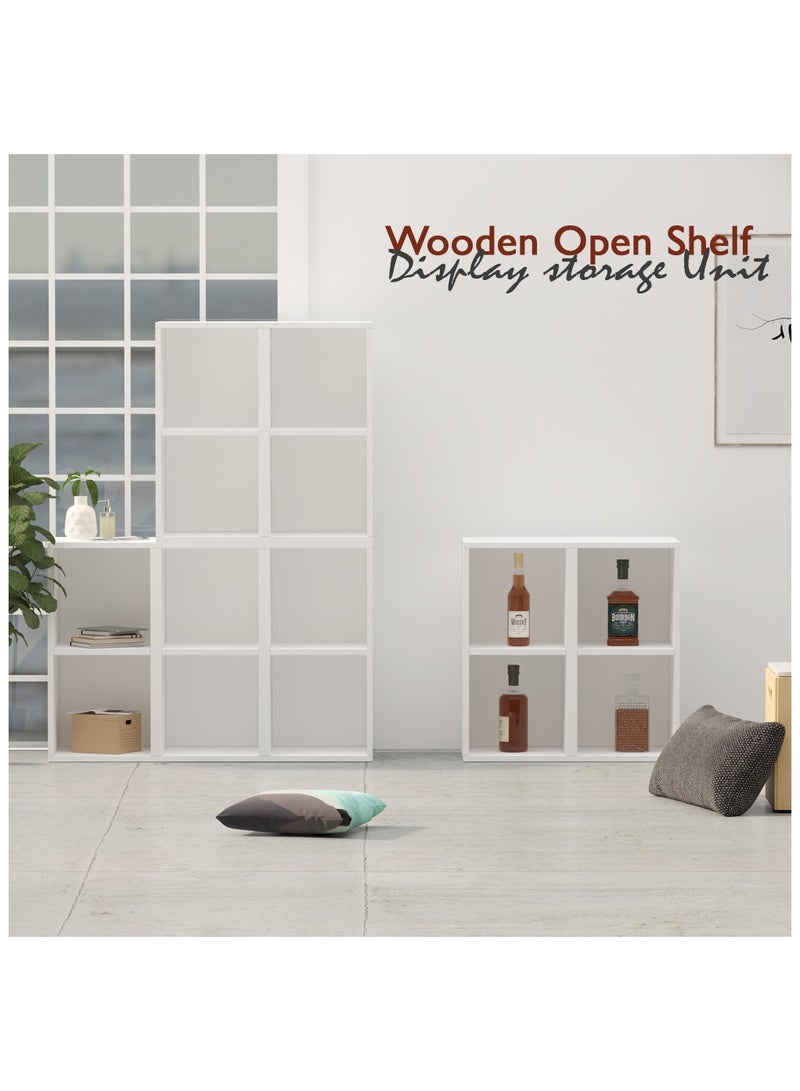 Mahmayi Mahmayi Wooden Storage Display Shelves 2-Tier Freestanding, Box Shelves, Top Shelf for Decoration Ideal for Storing and Displaying your possessions - White - Image 3