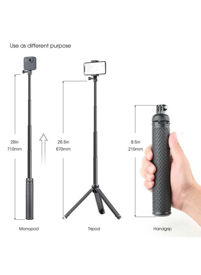 SOONSUN 3in1 Aluminum Waterproof Selfie Stick for GoPro Hero 13 12 11 10 9 8 7 6 5 4, Fusion, Max, Session, Insta360, AKASO, SJCAM, Osmo Action Camera - Extenbale Monopod Pole, Hand Grip, Tripod Stand - Image 2