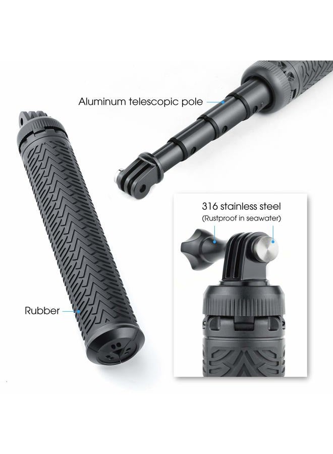 SOONSUN 3in1 Aluminum Waterproof Selfie Stick for GoPro Hero 13 12 11 10 9 8 7 6 5 4, Fusion, Max, Session, Insta360, AKASO, SJCAM, Osmo Action Camera - Extenbale Monopod Pole, Hand Grip, Tripod Stand - Image 3