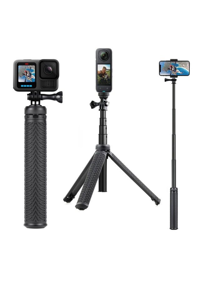 SOONSUN 3in1 Aluminum Waterproof Selfie Stick for GoPro Hero 13 12 11 10 9 8 7 6 5 4, Fusion, Max, Session, Insta360, AKASO, SJCAM, Osmo Action Camera - Extenbale Monopod Pole, Hand Grip, Tripod Stand - Image 1