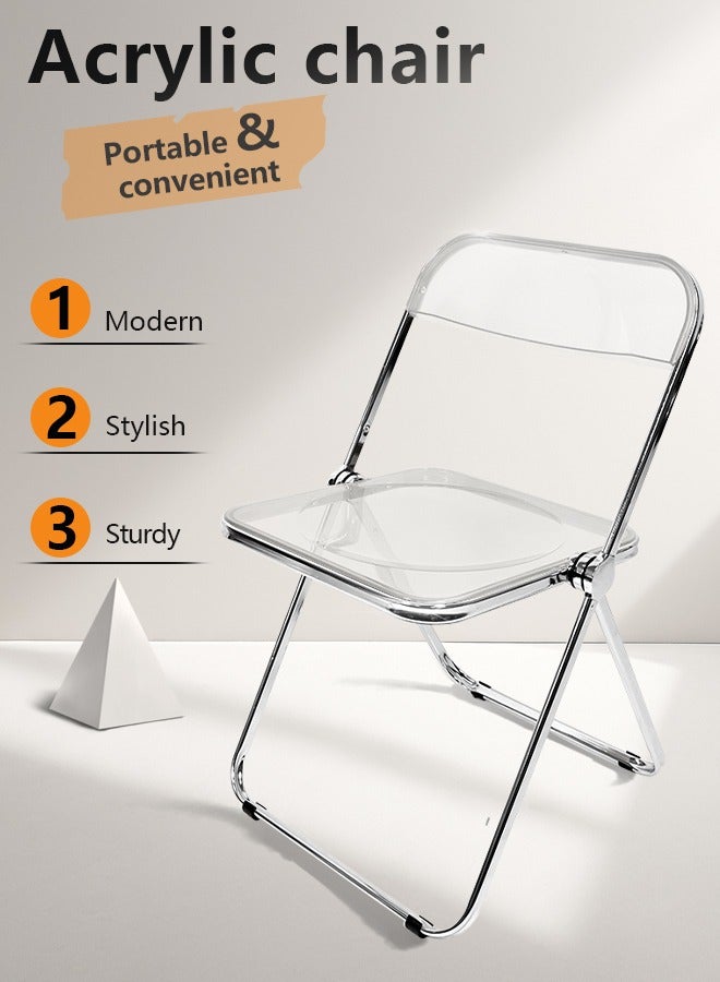 Generic Modern Acrylic Folding Chairs Transparent Folding Chairs  Acrylic Chair Stackable with Crystal Plastic Seat Metal Frame Accent Side Chair for Home , Office , Wedding , Party (Transparent)  - Image 1