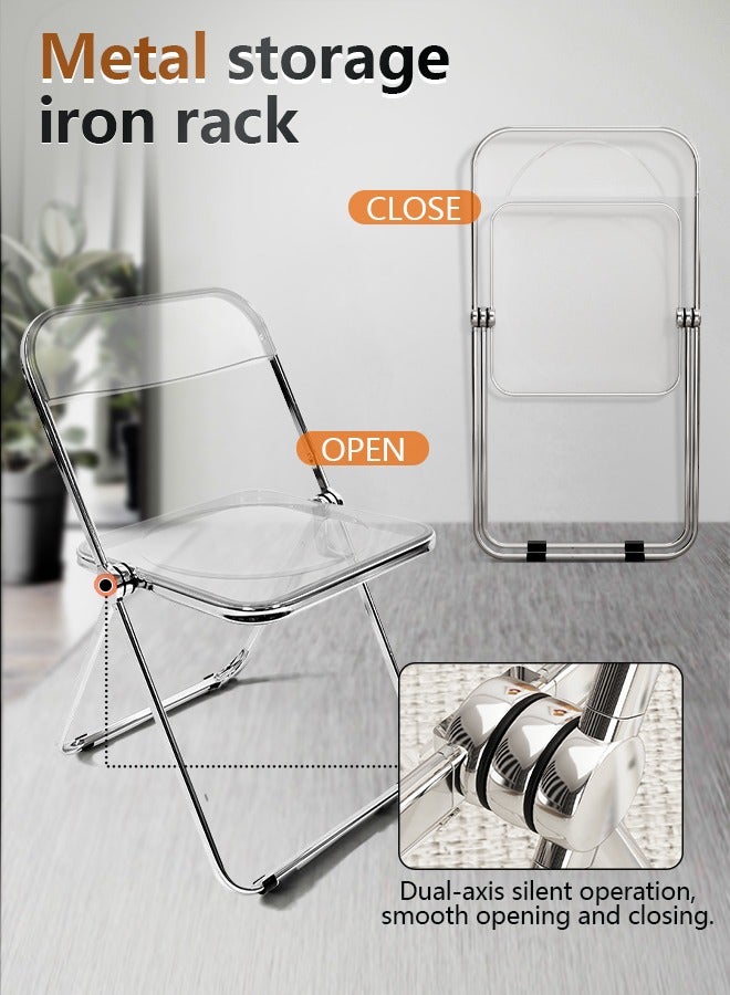 Generic Modern Acrylic Folding Chairs Transparent Folding Chairs  Acrylic Chair Stackable with Crystal Plastic Seat Metal Frame Accent Side Chair for Home , Office , Wedding , Party (Transparent)  - Image 2