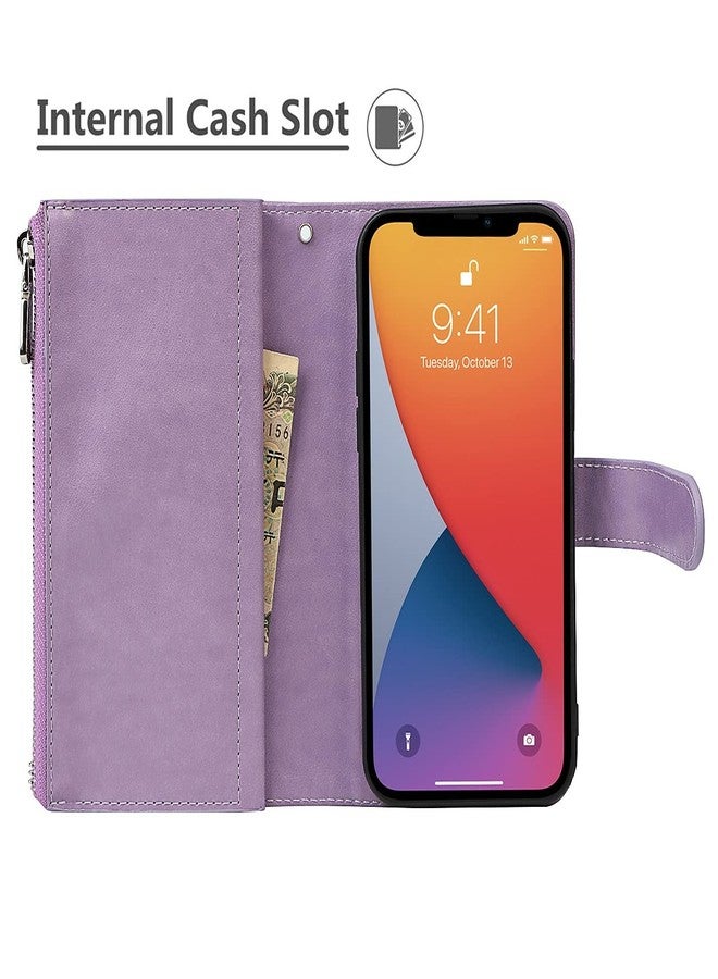 آي كوفر كايس جراب iCoverCase متوافق مع هاتف iPhone 13 Pro Max، جراب محفظة للهاتف مع حامل بطاقات، مصنوع من جلد البولي يوريثان، مزود بجيب بسحاب، جراب قابل للفصل مغناطيسيًا مع حزام للمعصم (بنفسجي) - Image 4