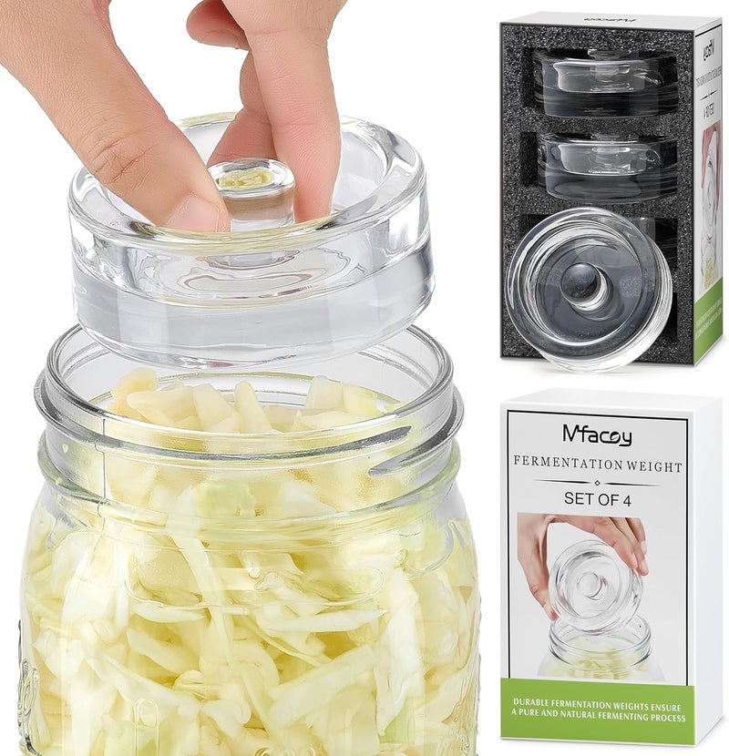 Mfacoy 4-Pack of Fermentation Glass Weights with Easy Grip Handle for Great Wide Mouth Canning Mason Jars, Pickling Sourkrout Kraut Glass Weight Fermentation Kit with Easy Grip Handle, Dishwasher Safe - Image 1