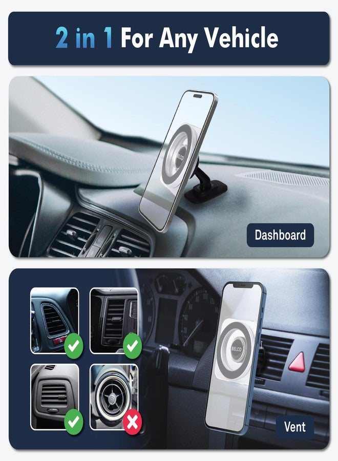 Belco Magnetic Phone Holder for Car - Adhesive Car Phone Mount with 360-degree Rotation for Dashboard and Air Vent - Compatible with iPhone and Android - Image 2