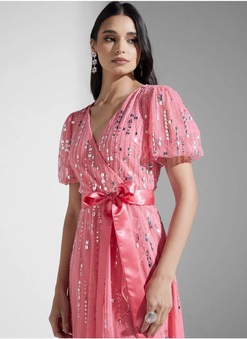 Amelia Rose Embellished Wrap Dress