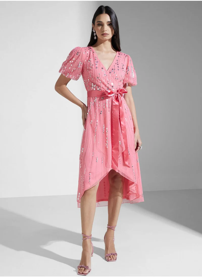 Amelia Rose Embellished Wrap Dress