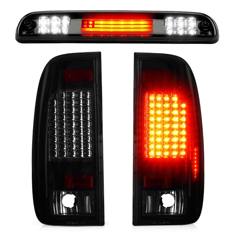 Bomusou LED Tail Light Assembly 3rd Brake Light Fit for F250 F350 F450 F550 Super Duty 19992007 Only Fits StylesideFleetside Models DO NOT Fit FlaresideStepside Models 3 Pcs Smoke Lens
