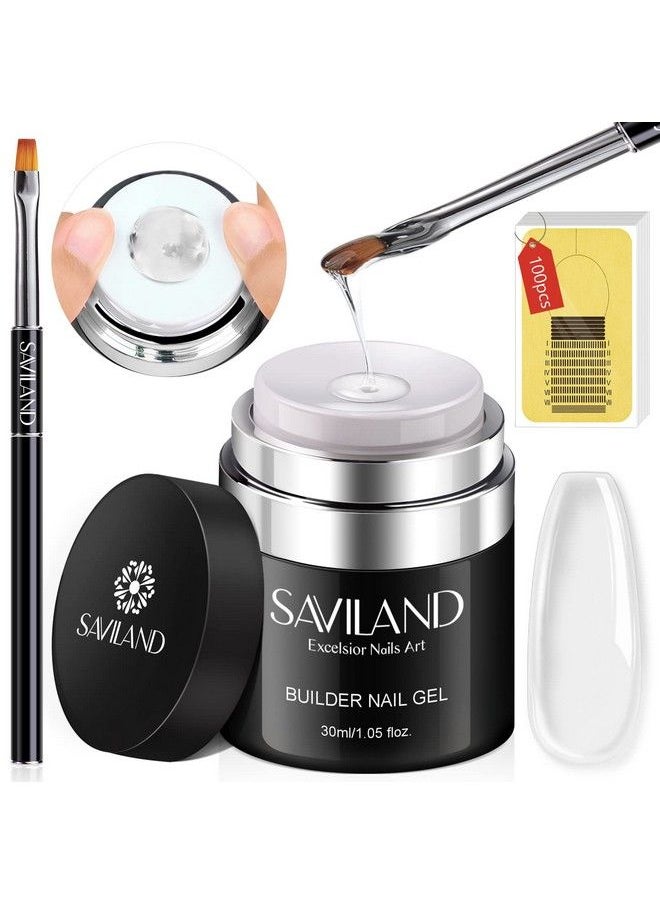 Saviland - جل بناء الأظافر مع تصميم وسادة هوائية، جل شفاف صلب لتمديد الأظافر، جل بناء قاعدة وجل تقوية الأظافر، مجموعة مانيكير فنية للأظافر مع 100 قطعة من أشكال الأظافر وفرشاة أظافر أكريليك - Image 1