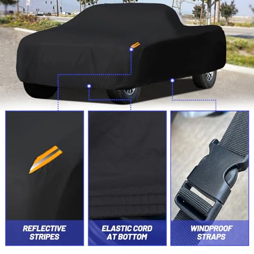 MORNYRAY Waterproof Car Cover All Weather Snowproof UV Protection Windproof Outdoor Full Truck Cover, Universal Fit for (All Black, Fit Truck Length 210-230 inch) - Image 2