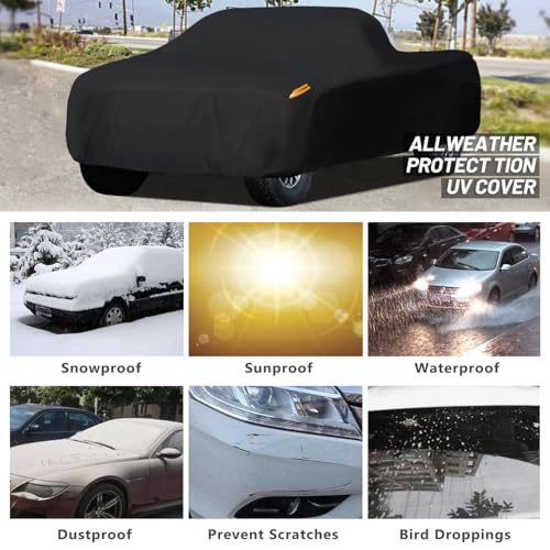 MORNYRAY Waterproof Car Cover All Weather Snowproof UV Protection Windproof Outdoor Full Truck Cover, Universal Fit for (All Black, Fit Truck Length 210-230 inch) - Image 5