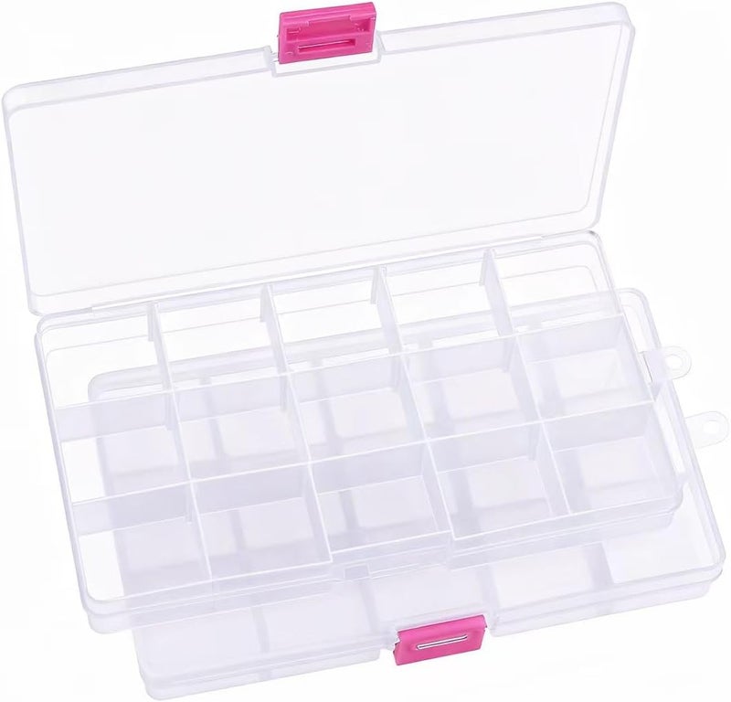 IOOLEEM 15 Grids Plastic Bead Organizer Box, Organizer Container Storage Box, Dividers for bead arts and crafts.(2 Pack) - Image 1