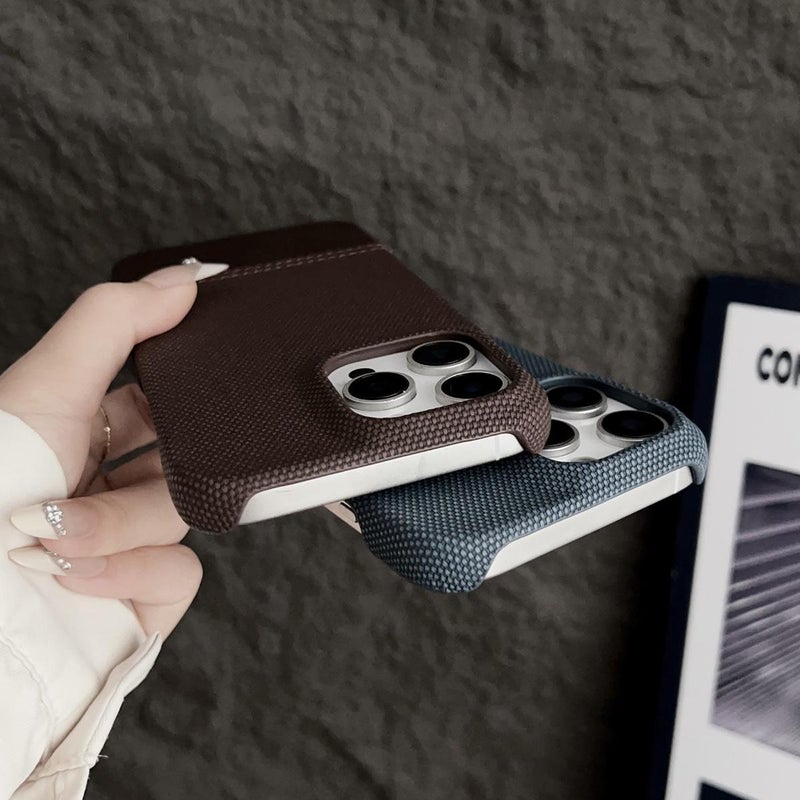 erorex For iPhone 17 Pro Max Stitching Cloth MagSafe Magnetic PC Hybrid PU Phone Case(Dark Brown) - Image 5