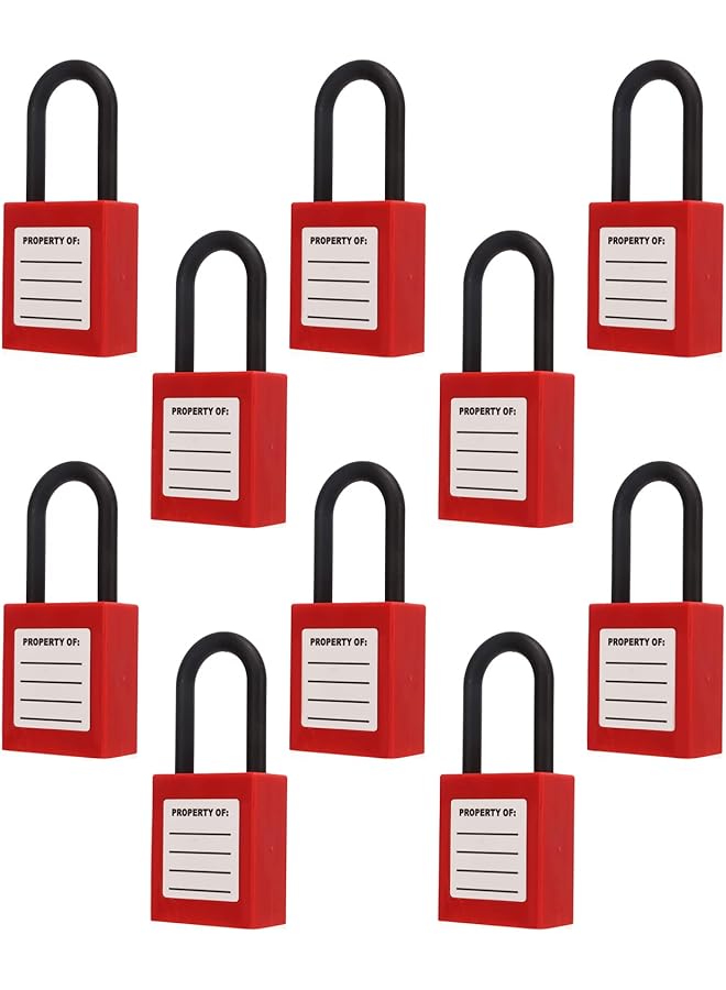 PROMASS 10 Pcs Lockout Tagout Lock Set, Red Safe Padlocks Keyed Differently, 2 Keys Per Lock, Nylon Beam Insulate Locks for Lock Out Tag Out Stations and Devices - Image 1