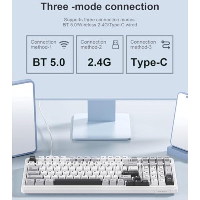 F99 Pro Wireless Mechanical Gaming Keyboard with KnobTri-Mode BT5.0 USB-C 2.4GHz Hot Swappable Keyboard Pre-lubed Switches Gasket Structure RGB Backlit Computer Keyboards Side Printed Black - Image 2