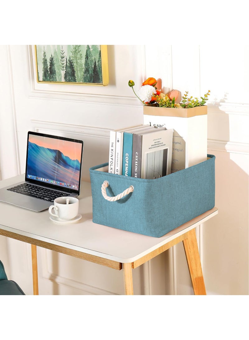 GOLDEN MILLION 2 PCS Storage Baskets for Shelves Flax Fabric Bins with Rope Handles Foldable Cube Rectangle Closet Organizer - Image 2