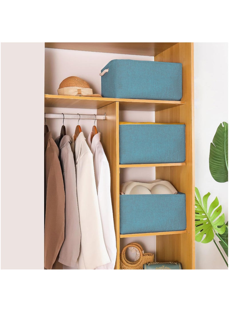 GOLDEN MILLION 2 PCS Storage Baskets for Shelves Flax Fabric Bins with Rope Handles Foldable Cube Rectangle Closet Organizer - Image 3