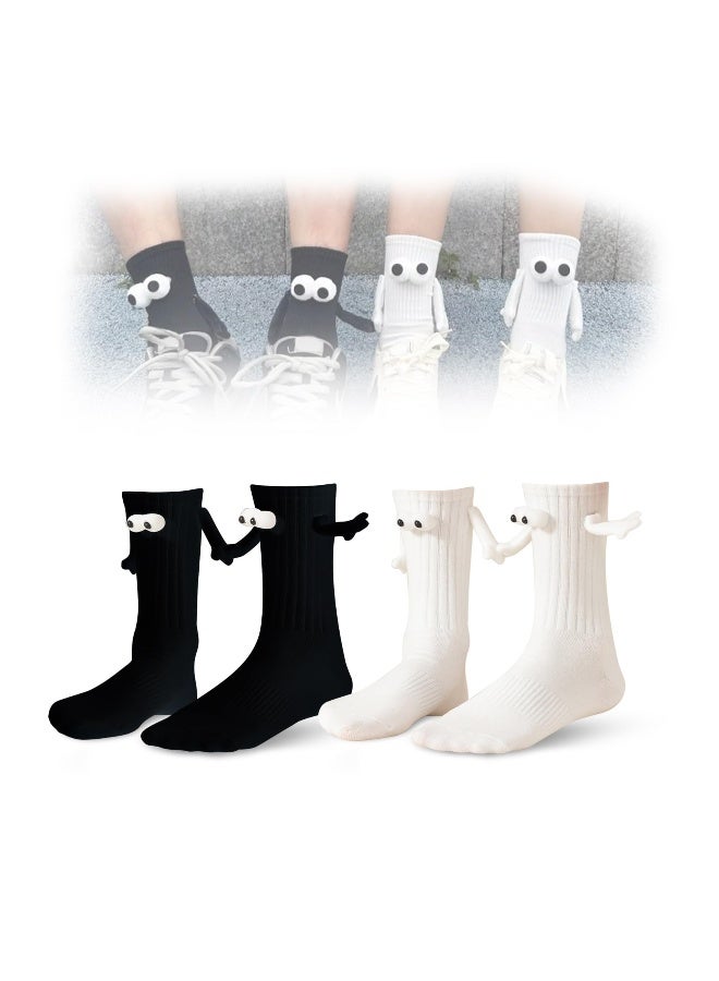Holding Hands Socks, Couple Magnetic Hand Socks, Unisex Mid Tube Funny Hand In Hand Socks, Couple Holding Hands Socks, Funny Socks, Matching Couple Socks, Mid-Tube Socks (Black + White) - Image 1