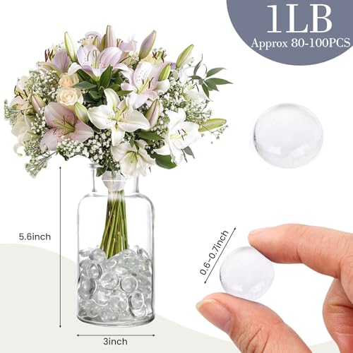 FUTUREPLUSX 1LB Clear Flat Glass Marbles, Vase Filler Glass Pebbles Floral Beads Table Aquarium Gravel Decoration DIY Craft - Image 2