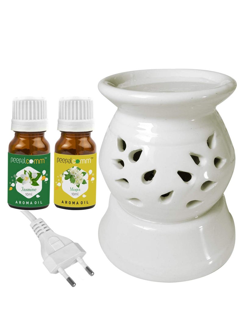PeepalComm PeepalComm Ceramic Electric Aroma Diffuser Night Lamp Light with Jasmine Mogra Aroma Oil 10ml Each for Home Office Hotel Spa  - Image 1