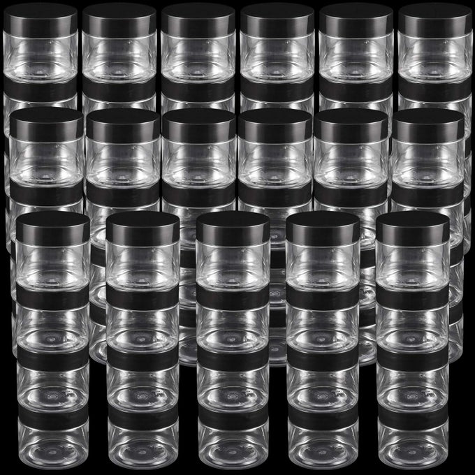 68 PACK 2 OZ PLASTIC JARS WITH LIDS, ROUND CLEAR SLIME CONTAINERS, REFILLABLE COSMETIC CONTAINERS FOR TRAVEL, STORAGE LOTION CREAM COSMETICS POWDERS AND SMALL PARTS