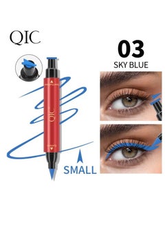 QIC 2 In 1 Seal Eyeliner Pencil Double Headed Seal Eyeliner Triangle Stamp Eyeliner Pen Long lasting Waterproof Eyes Make with Eyeliner Pencil Makeup Eye Liner Liquid Tool Blue 03  - Image 2