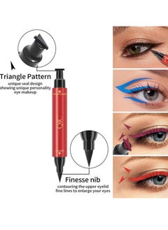 QIC 2 In 1 Seal Eyeliner Pencil Double Headed Seal Eyeliner Triangle Stamp Eyeliner Pen Long lasting Waterproof Eyes Make with Eyeliner Pencil Makeup Eye Liner Liquid Tool Blue 03  - Image 4