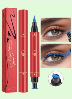 QIC 2 In 1 Seal Eyeliner Pencil Double Headed Seal Eyeliner Triangle Stamp Eyeliner Pen Long lasting Waterproof Eyes Make with Eyeliner Pencil Makeup Eye Liner Liquid Tool Blue 03  - Image 1