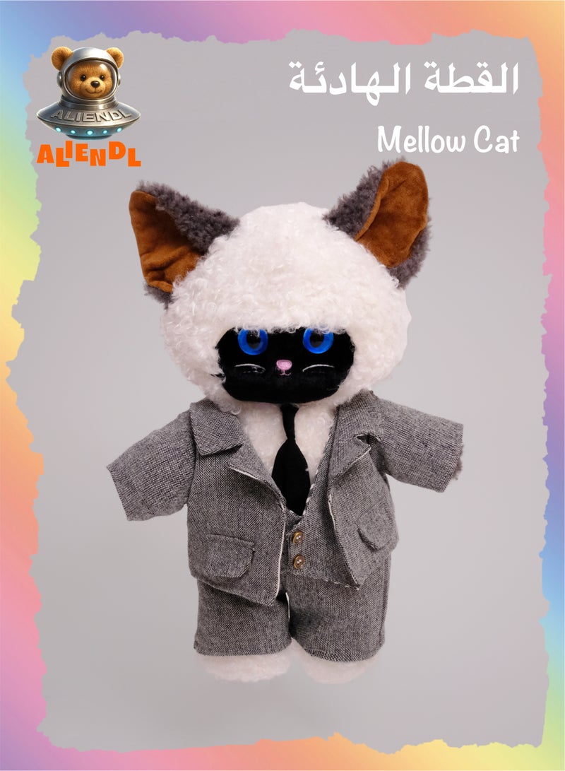 ALIENDL Mellow Cat – Plush Cat Stuffed Animal Toy for Baby Kids, Soft Cute Cat Outfit Doll Gift Set with Removable Clothes & Pouch, Stylish Gift for Kids, Girls, Friends & Couples - Image 1