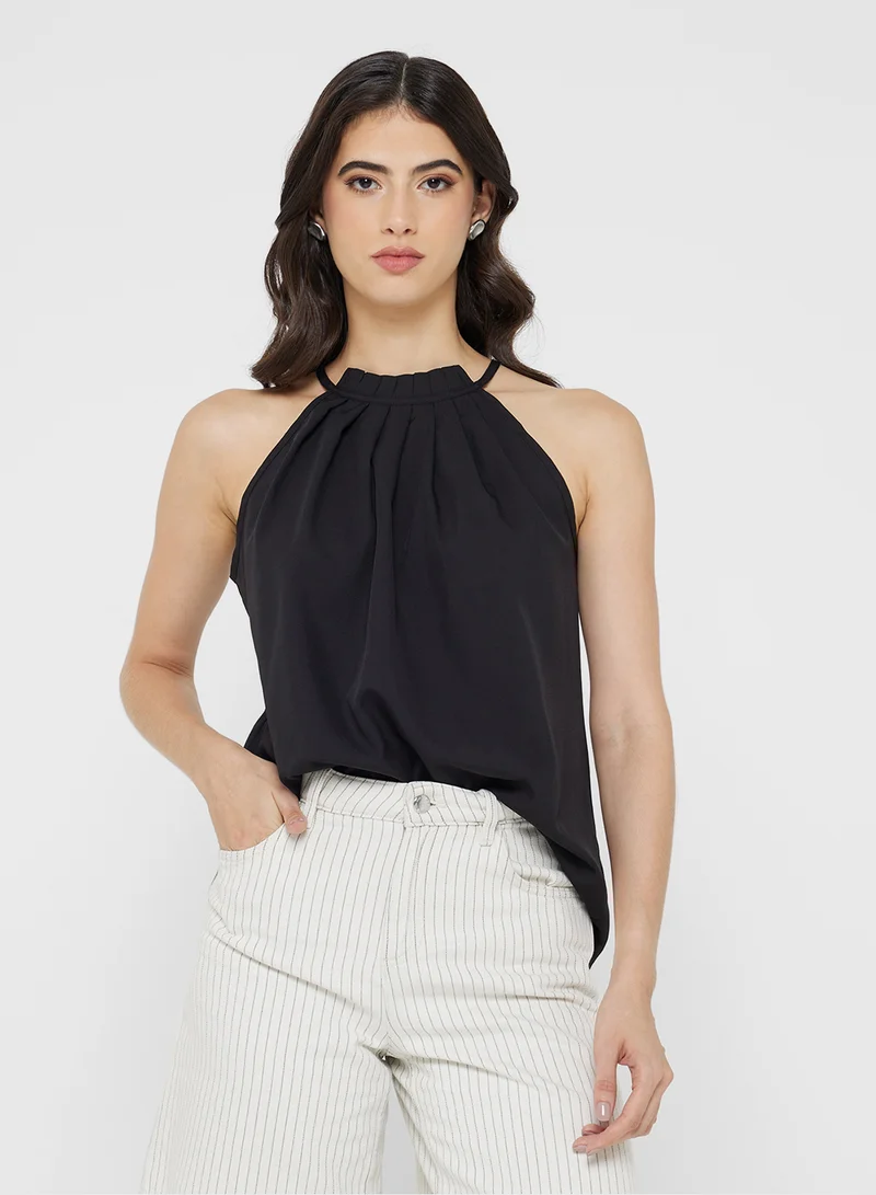 Ginger Halter Neck Gather Detail Top