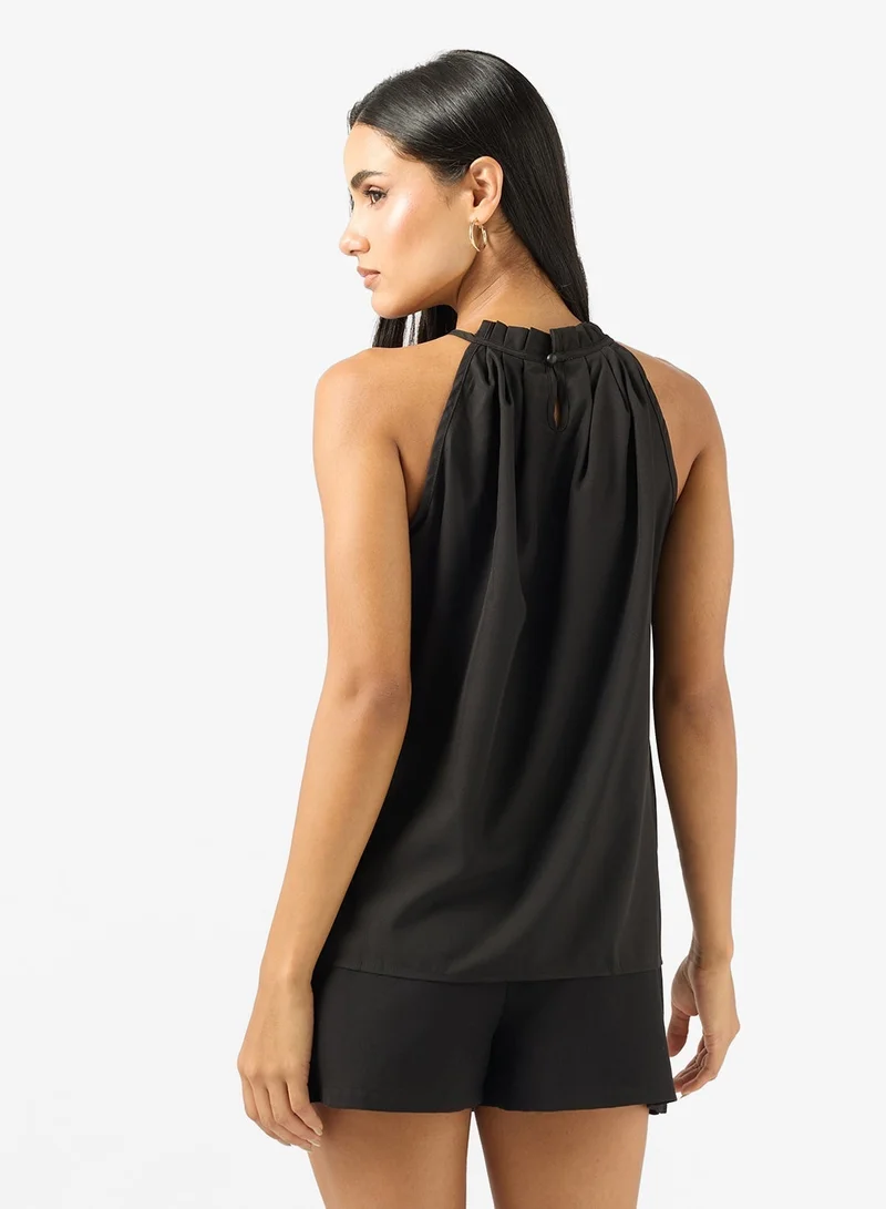 Ginger Halter Neck Gather Detail Top