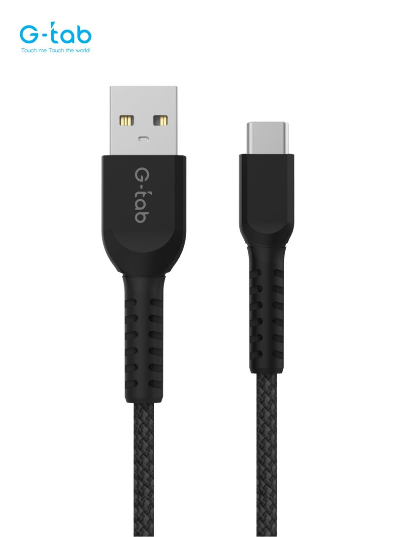 G-Tab GAC01, High Quality Cable,  3A, AWG 24/30, 480 Mbps Data Transfer Rate, Fast Charging, Nylon Braided, 1.5 M Long, Type - A to C Cable for Laptop/iPhone/Android Phone/Samsung - Image 1