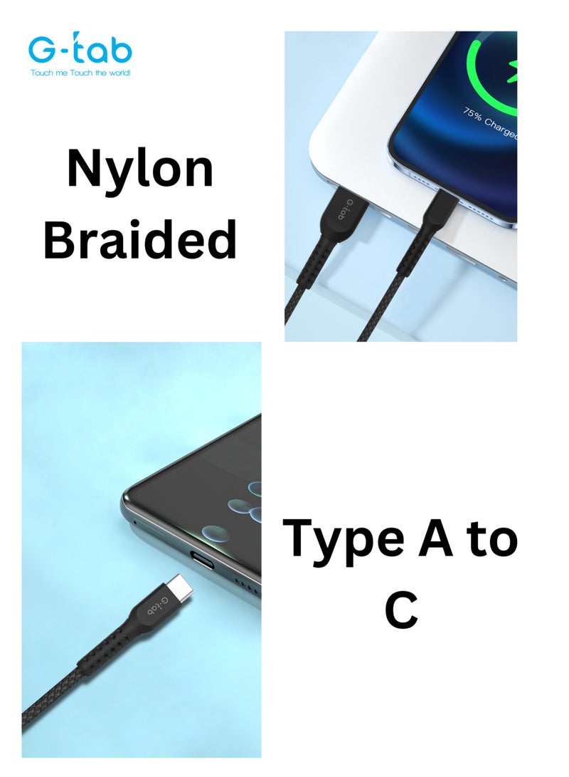 G-Tab GAC01, High Quality Cable,  3A, AWG 24/30, 480 Mbps Data Transfer Rate, Fast Charging, Nylon Braided, 1.5 M Long, Type - A to C Cable for Laptop/iPhone/Android Phone/Samsung - Image 4