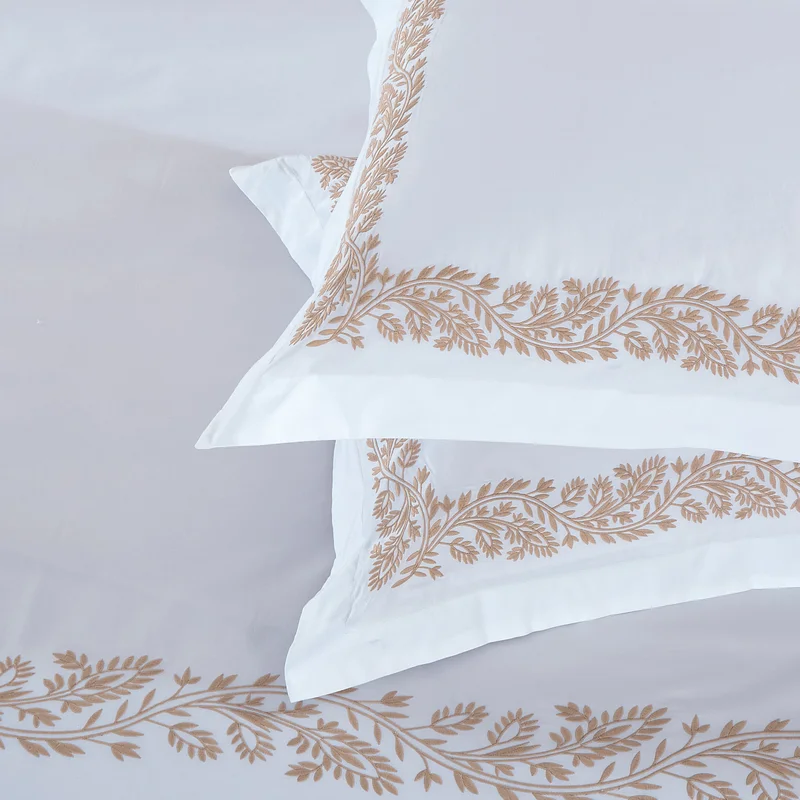 DWELL Dwell-Romano Embroiderd Duvet Cover Set-Duvet Cover - 240 x 220 CM, Fitted Sheet - 180 x 200 x 38 CM Pillow cases 50 x 80 CM-White/Beige