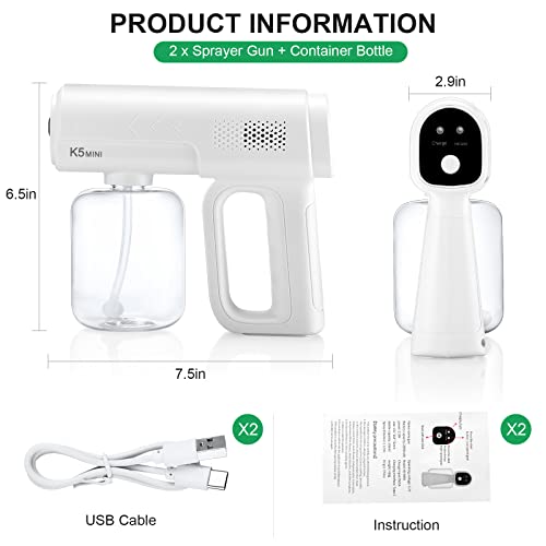 Kittmip 2 Pack Rechargeable Atomizer Sprayer Gun Handheld Nano Spray Cordless Disinfectant Steam Large Capacity Electric Fogger Machine Disinfection for Car School Home Hotel - Image 2