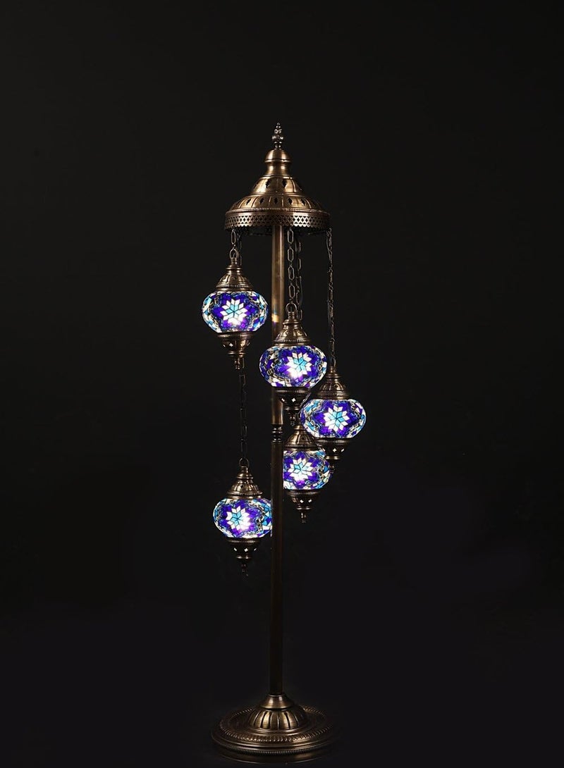 Quick Cart Turkish Moroccan Glass Lamp With 5 Globe Bulbs Floor Light & Remote Control| Antique Lantern Perfect for House warming, Birthday & Anniversery Party Gift | Perfect For Office & Hotel 
