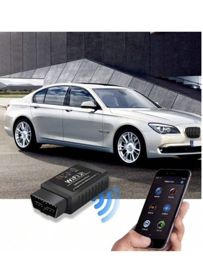 يوكا  أداة تشخيص وفحص السيارات تعمل من خلال لاسلكي Obd2-OBDii Elm327 Wi-Fi لعمل اختبار دون الحاجة لخبير السيارات لكشف الأخطاء ومسح علامة الماكينة  - Image 1