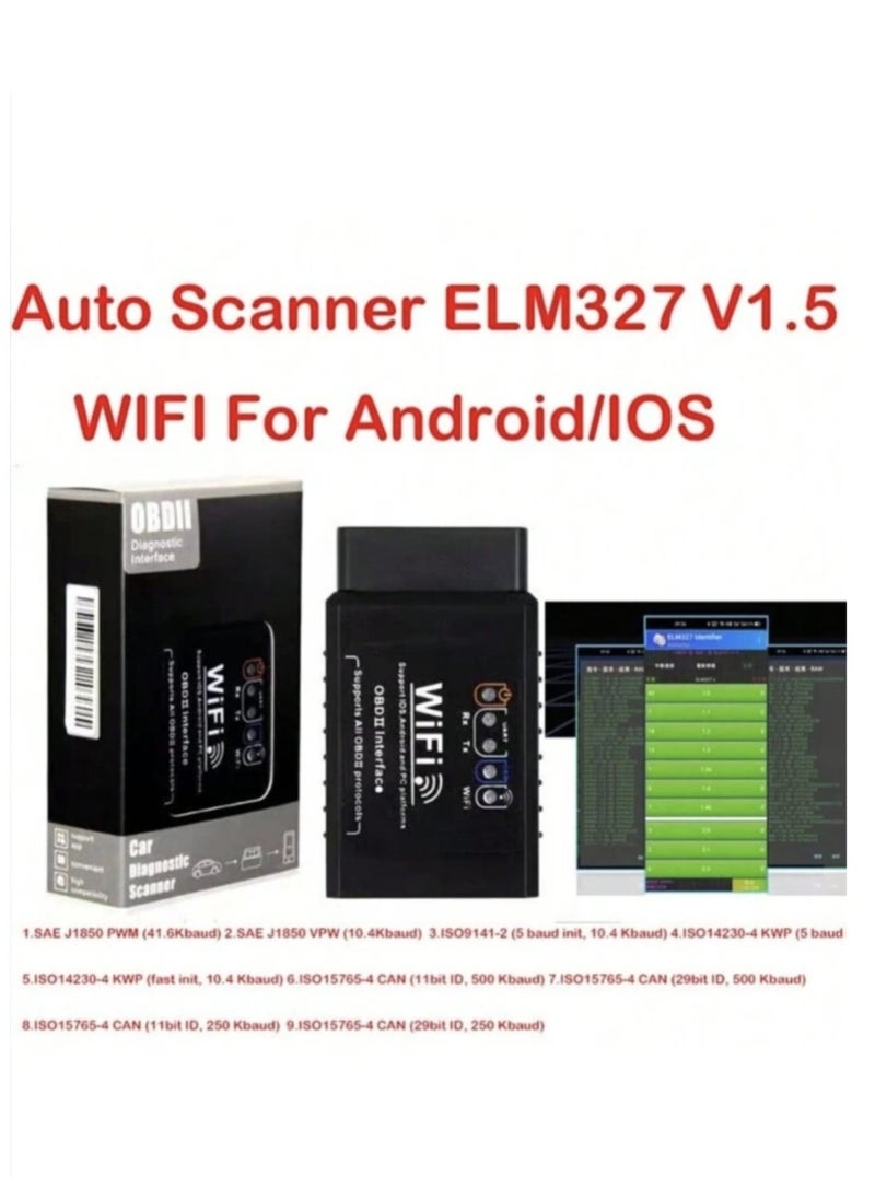 يوكا  أداة تشخيص وفحص السيارات تعمل من خلال لاسلكي Obd2-OBDii Elm327 Wi-Fi لعمل اختبار دون الحاجة لخبير السيارات لكشف الأخطاء ومسح علامة الماكينة  - Image 3