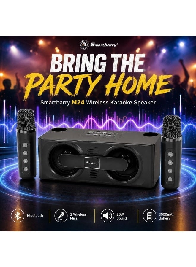 سمارت باري مكبر صوت كاريوكي Smartbarry M24 بلوتوث محمول - 20 وات مع ميكروفونات لاسلكية مزدوجة - Image 3